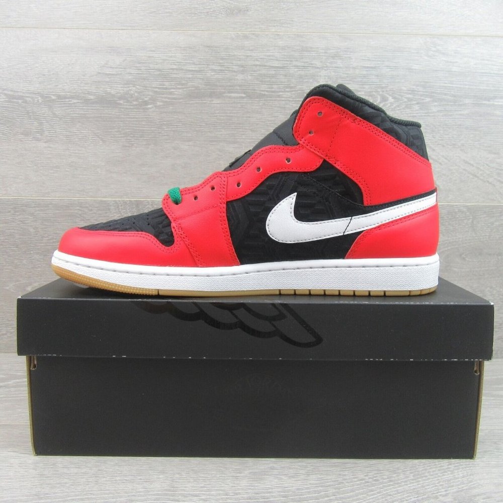 Air Jordan 1 Mid SE Christmas Black Red Sneakers Mens Size 14 NEW - Picture 3 of 16